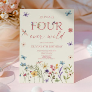 Four Ever Wild Wildflower 4-års födelsedagsfest Inbjudningar
