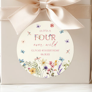 Four Ever Wild Wildflower 4-års födelsedagsfest Runt Klistermärke