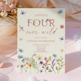 Four Ever Wild Wildflower 4th Birthday Party Inbjudningar