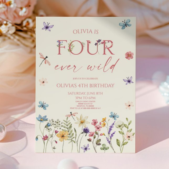 Four Ever Wild Wildflower 4th Birthday Party Inbjudningar (Skapare uppladdad)
