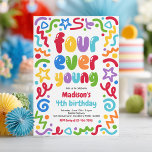 Four Ever Young Confetti Balloon 4th Birthday  Inbjudningar<br><div class="desc">Four Ever Young Confetti Balloon 4th Birthday Invitation</div>