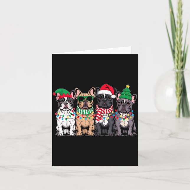 Four French Bulldog Dogs Christmas Funny Santa Rei Kort (Framsida)