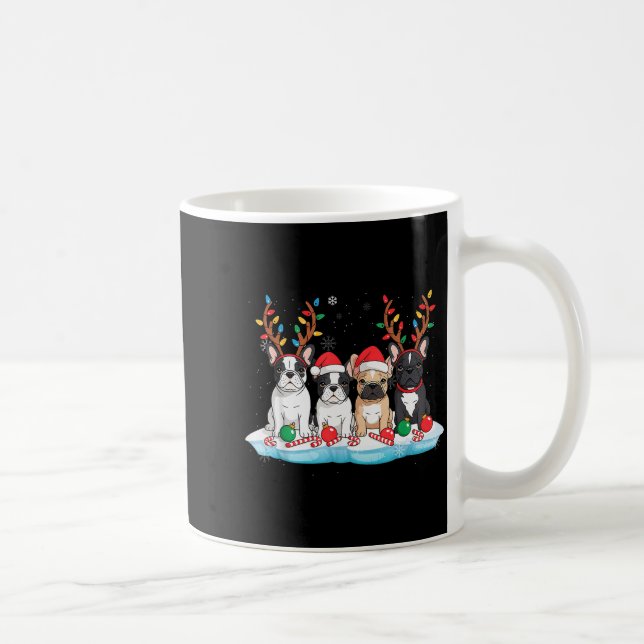Four French Bulldog Dogs Christmas Light Reindeer  Kaffemugg (Höger)