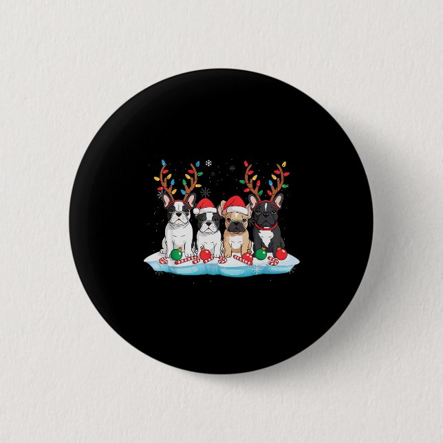 Four French Bulldog Dogs Christmas Light Reindeer  Knapp (Framsida)