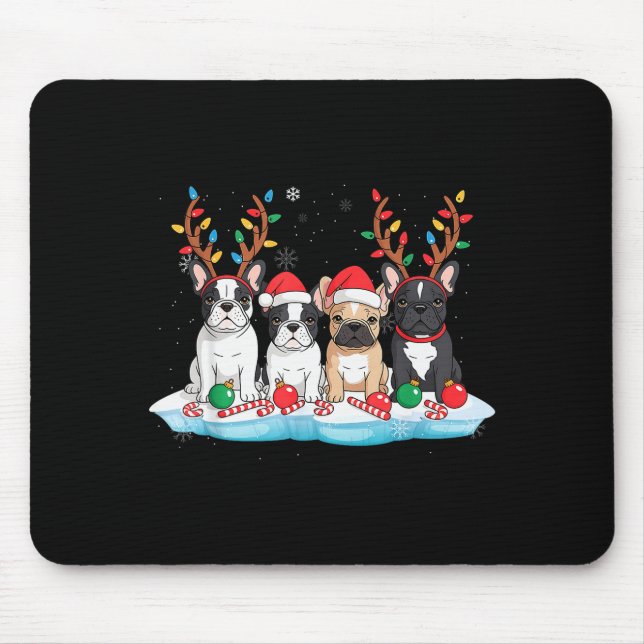 Four French Bulldog Dogs Christmas Light Reindeer  Musmatta (Framsidan)
