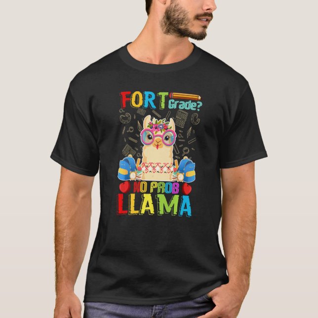 Four Grade No Prob Llama Back To School First Day T Shirt (Framsida)