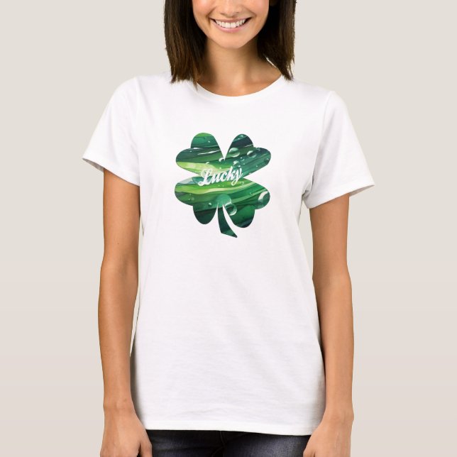 Four Leaf Clover Lucky Watercolor Shamrock Graphic T Shirt (Framsida)