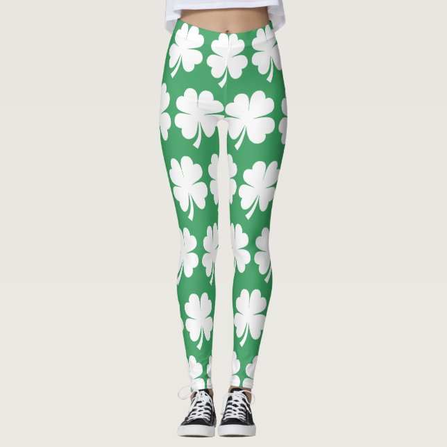 Four Leaf Lucky Clover Saint Patrick's Day Leggings (Framsida)