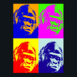 Four Multicolor Gorilla Pop Art Poster<br><div class="desc">Wild Animal Artworks and Images - Angry Gorilla Face</div>