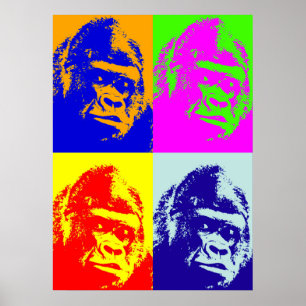 Four Multicolor Gorilla Pop Art Poster