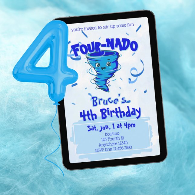 Four-Nado Blue Tornado 4th Birthday Inbjudningar (Skapare uppladdad)
