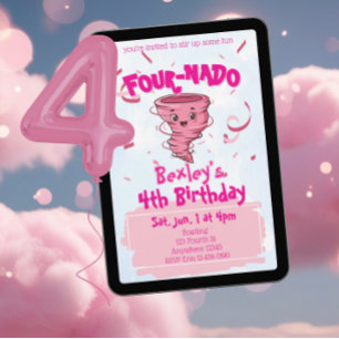 Four-Nado Rosa Tornado 4-årsdag Inbjudningar