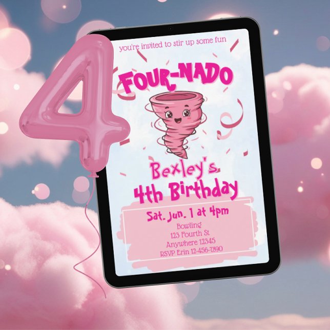 Four-Nado Rosa Tornado 4-årsdag Inbjudningar (Skapare uppladdad)