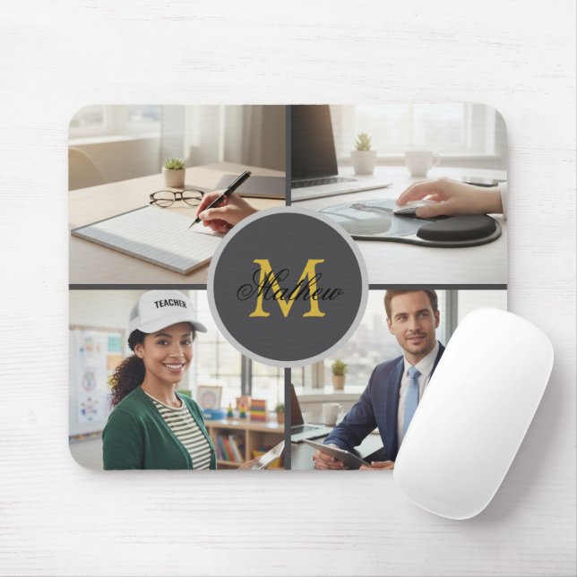 Four Photo Monogram Personalized Mouse Pad Musmatta (Med mus)