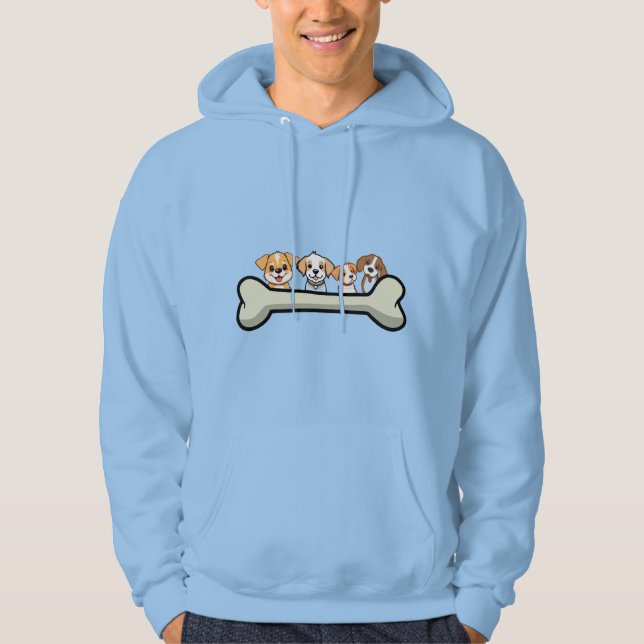 Four Playful Pups with Bones design Hoodie (Framsida)