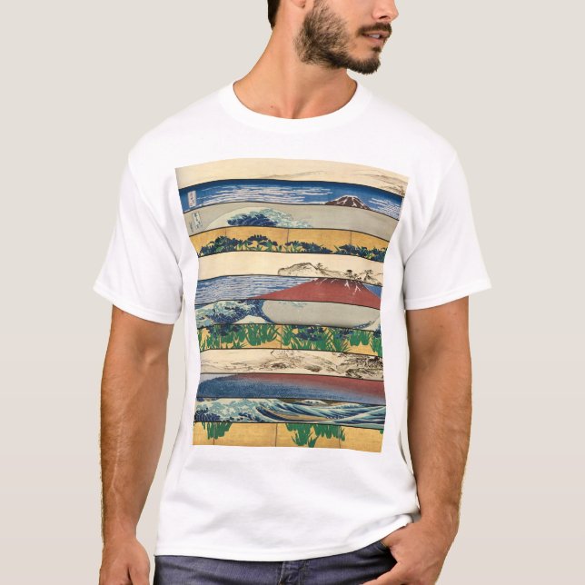 Four Scrolls asiatisk konst mosaik t-shirt (Framsida)