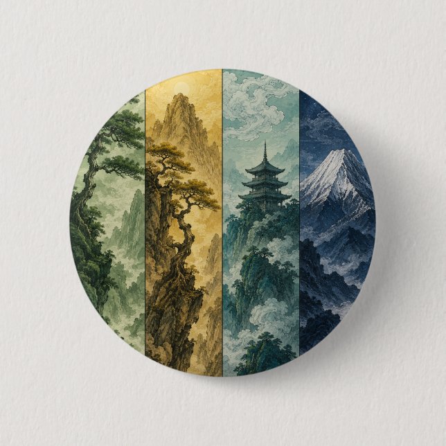 Four Seasons Mountain | Japanskt bläcklandskap Knapp (Framsida)