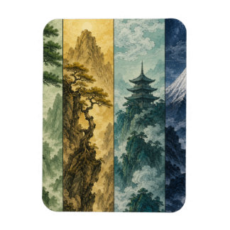 Four Seasons Mountain | Japanskt bläcklandskap Magnet