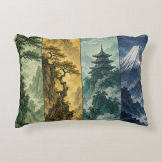 Four Seasons Mountain | Japanskt bläcklandskap Prydnadskudde
