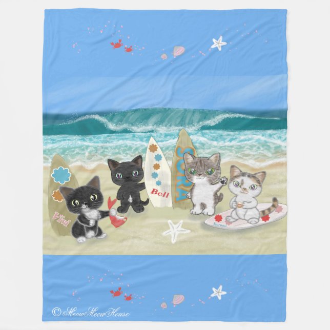 Four Surfing cats on the beach Fleecefilt (Framsidan)