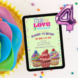 Four the Love of Sugar, Cupcake 4th Birthday Inbjudningar