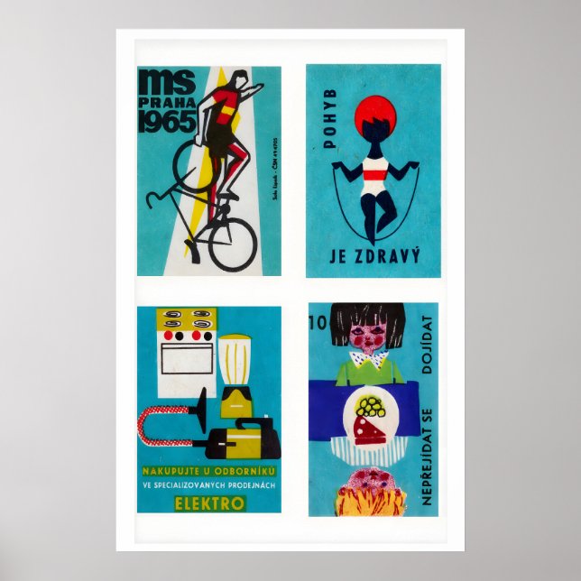 Four Vintage Matchbox Labels Czechoslovakia Poster (Framsidan)