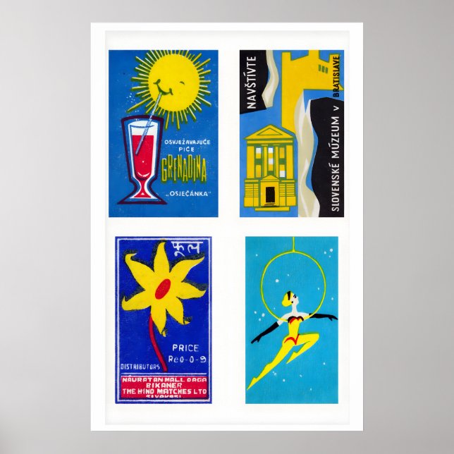 Four Vintage Matchbox Labels Mid-Century Matchbox Poster (Framsidan)