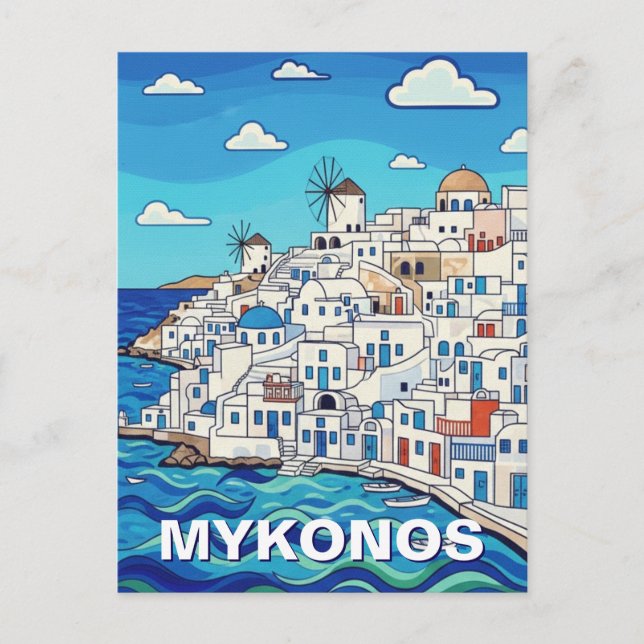Four Windmills in Mykonos Greece Cyclades Travel Vykort (Framsida)