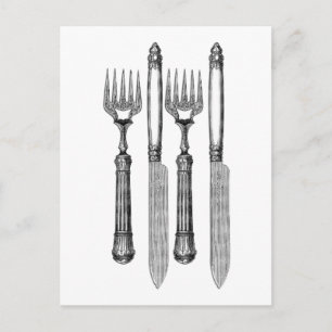 Fourchette et couteau Vintage Vykort