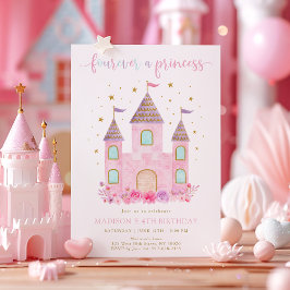 Fourever en Princess Rosa Guld Blommigt Birthday Inbjudningar