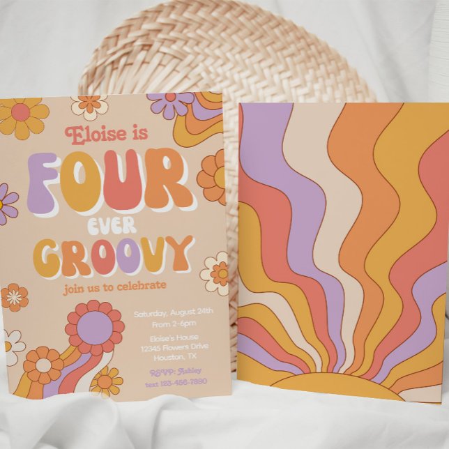 Fourever Groovy-inbjudan | 4E FÖDELSEDAGEN Inbjudningar (Skapare uppladdad)