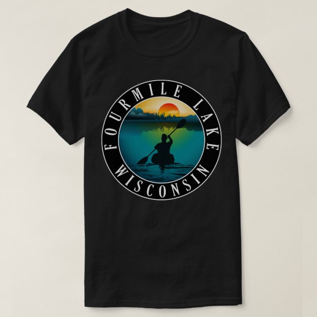 Fourmile Sjö Wisconsin Kayaking T Shirt (Design framsida)