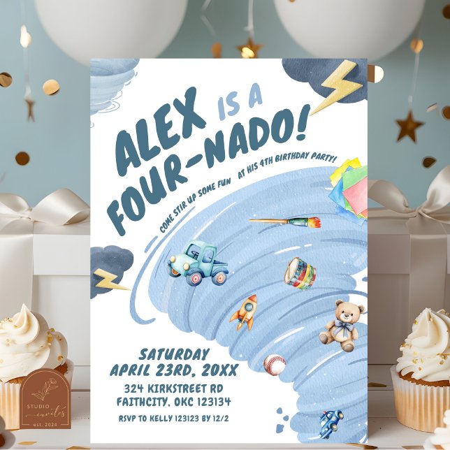 Fournado Boy Tornado Storm Fjärde Födelsedagsfeste Inbjudningar (Skapare uppladdad)