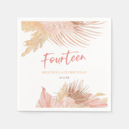 Fourteen Boho Pink Floral 14th Birthday Party Pappersservett