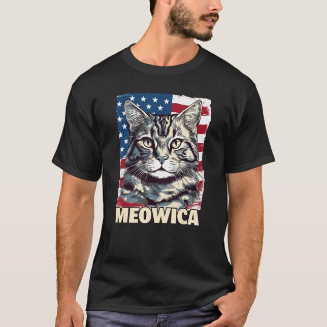 Fourth 4th of July Cat American Flag America Patri T Shirt (Framsida)