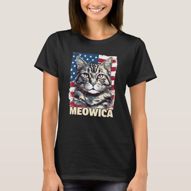 Fourth 4th of July Cat American Flag America Patri T Shirt (Framsida)
