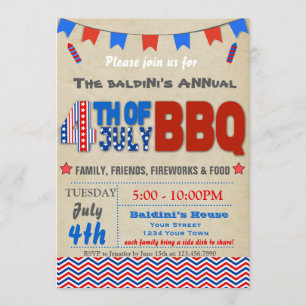 Fourth av den Juli BBQ-inbjudan Inbjudningar