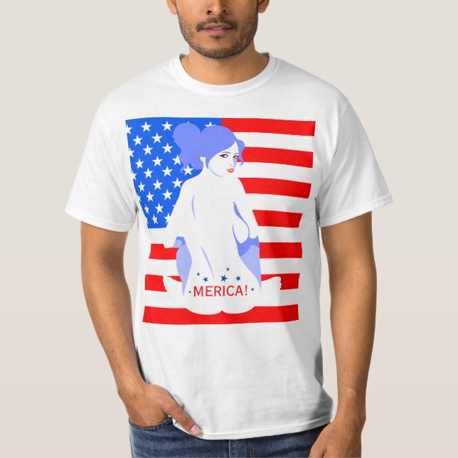 Fourth av Juli "MERICA!", SlampafrimärkeT-tröja T-shirt (Framsida)