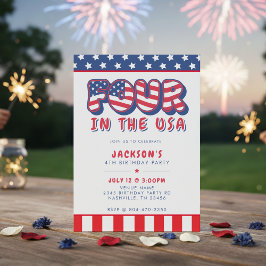 Fourth Birthday Party Patriotic USA Flag July 4th Inbjudningar