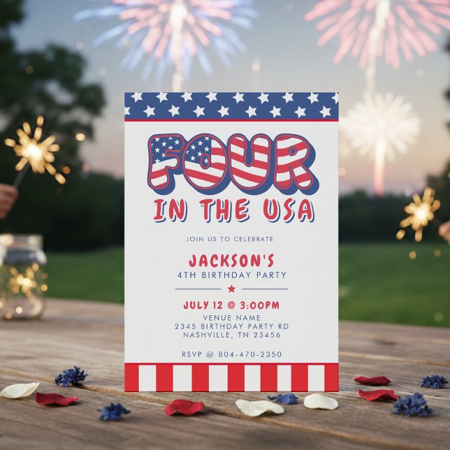 Fourth Birthday Party Patriotic USA Flag July 4th Inbjudningar (Skapare uppladdad)