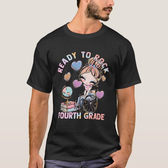 Fourth Grade 4 Wheelchair First Day School Girls D T Shirt (Framsida)