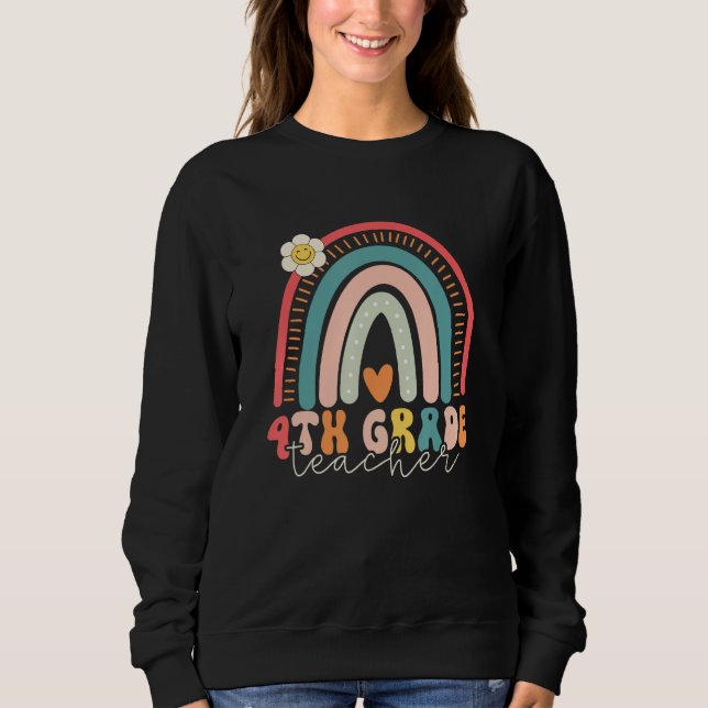 Fourth Grade Teacher Retro Rainbow 4th Grade Team T Shirt (Framsida)