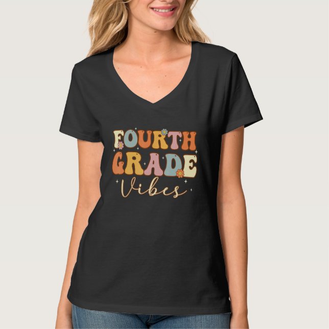 Fourth Grade Vibes  4th Grade Team Retro 1st Day o T Shirt (Framsida)
