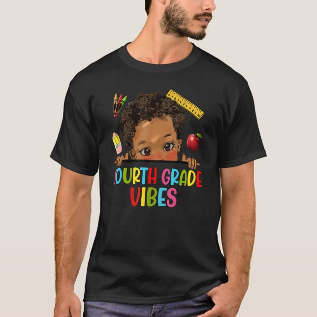 Fourth Grade Vibes African American Kids Boy Back  T Shirt (Framsida)
