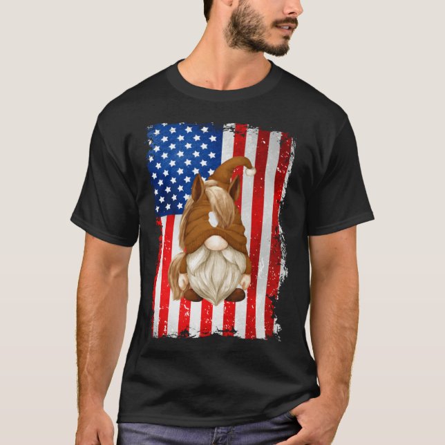 Fourth Of July Gnome Graphic Patriotic Horse Ameri T Shirt (Framsida)
