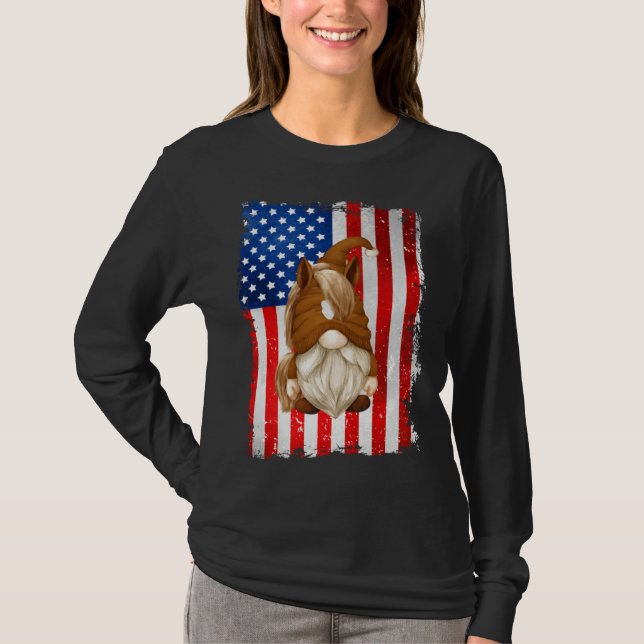Fourth Of July Gnome Graphic Patriotic Horse Ameri T Shirt (Framsida)