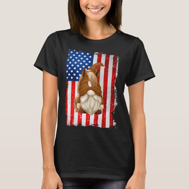 Fourth Of July Gnome Graphic Patriotic Horse Ameri T Shirt (Framsida)