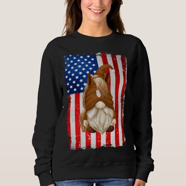 Fourth Of July Gnome Graphic Patriotic Horse Ameri T Shirt (Framsida)