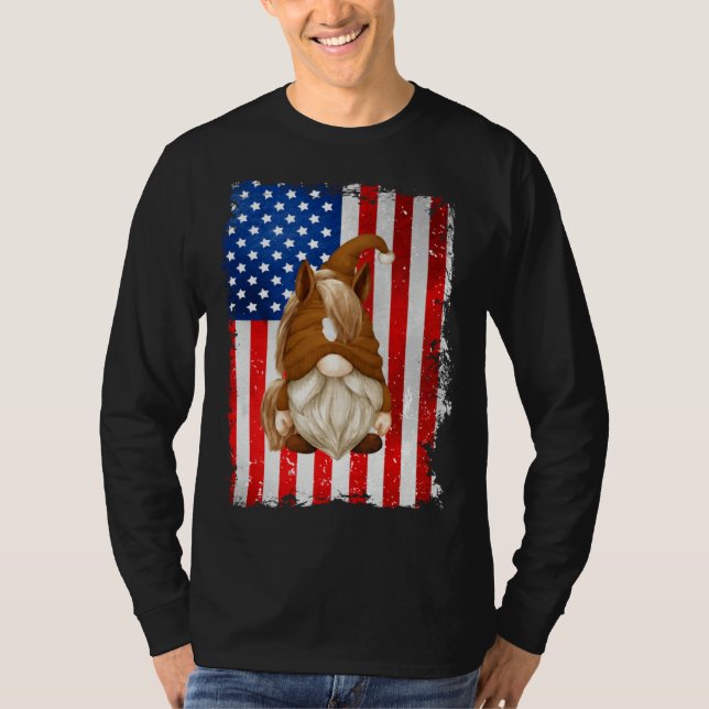 Fourth Of July Gnome Graphic Patriotic Horse Ameri T Shirt (Framsida)