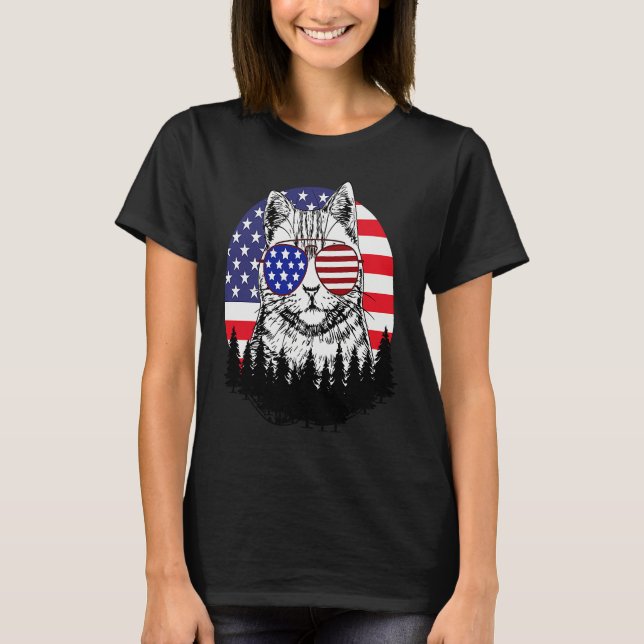 Fourth of July Womens Meowica Cute Kitten Cat Grap T Shirt (Framsida)